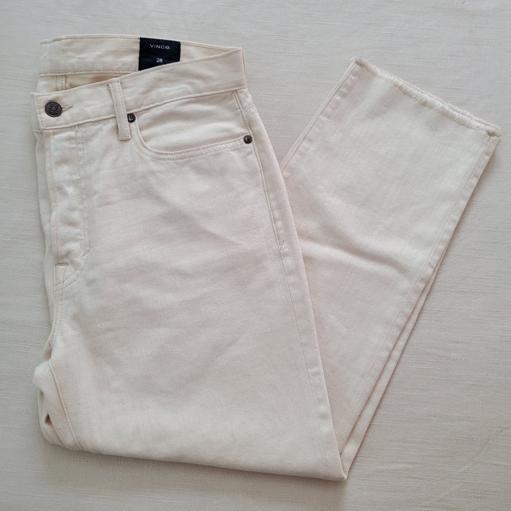 Vince Cream Jeans Denim Cropped Ankle Pants 100% Cotton 28 Womens 32 Inch Waist - Picture 1 of 12